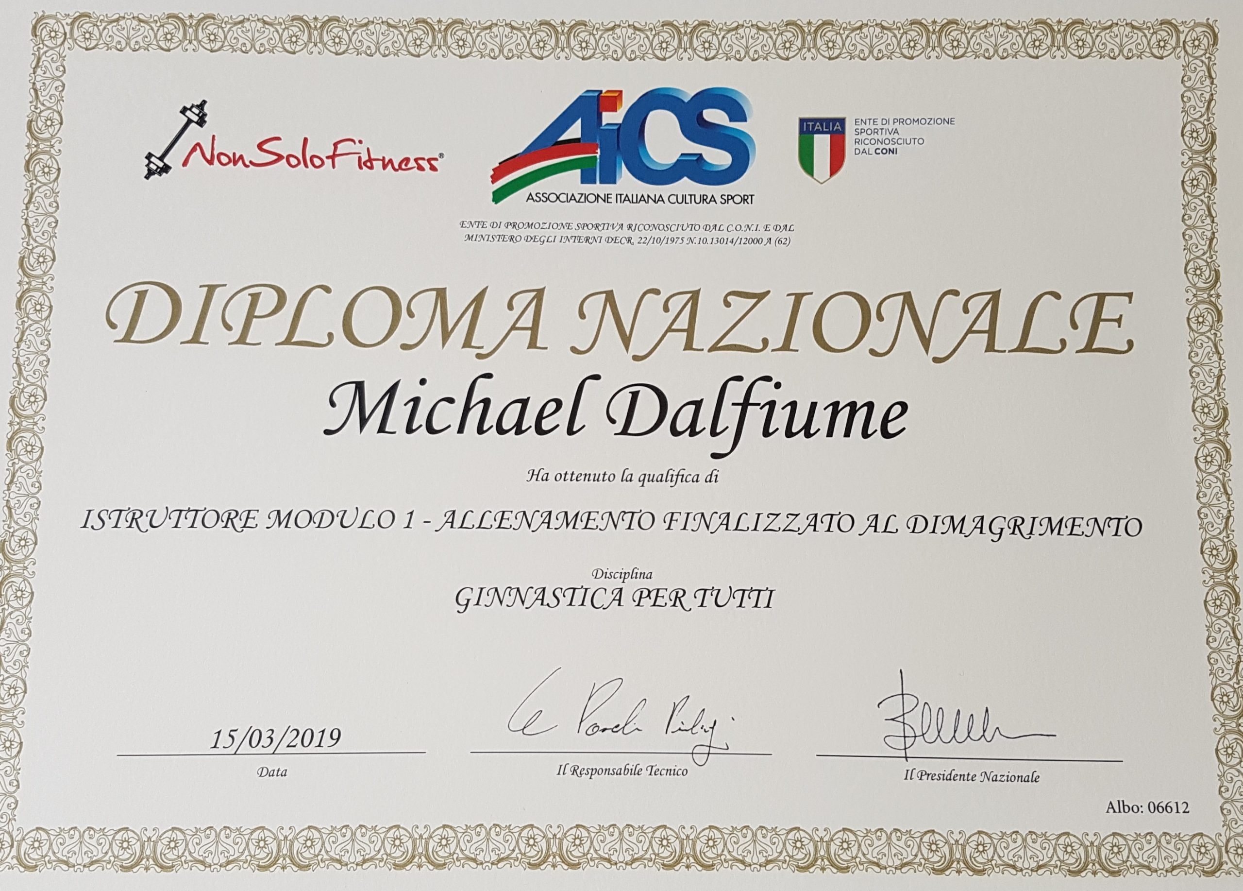 Istruttore Allenamento finalizzato al Dimagrimento - Nonsolofitness - AICS (Riconosciuta CONI)(Nazionale)